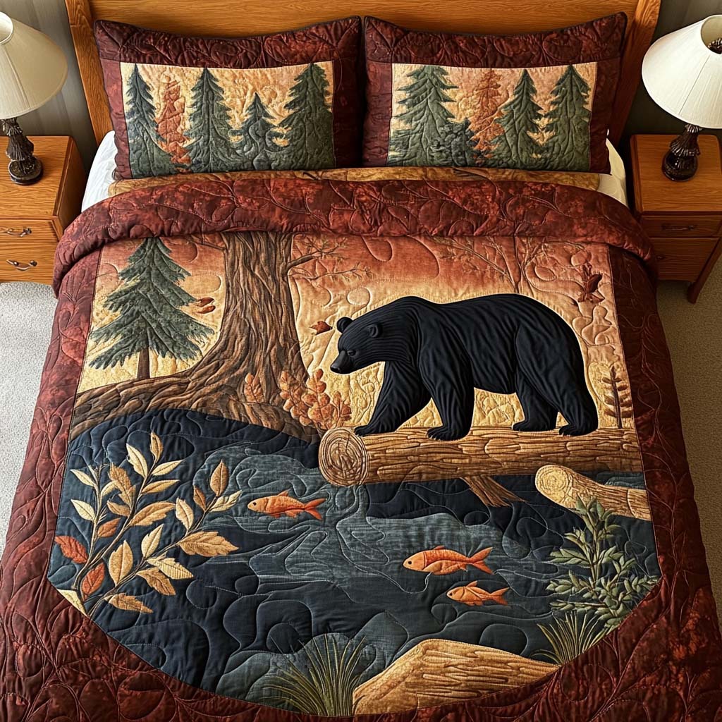 Bear Spirit Quilted Bedding Set Christmas Duvet Cover Bear Gifts For Grandma