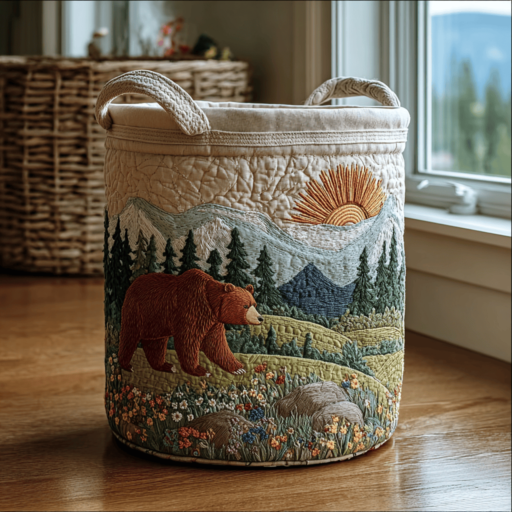 Bear Spirit Quilted Laundry Basket Soft Quilted Laundry Basket for Daily Home Use