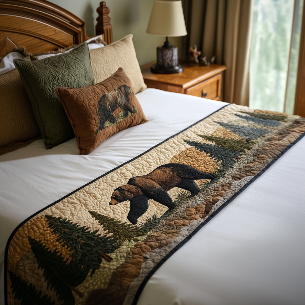 Bear Tracks Quilted Bed Runner Bed Room Decoration Presents For Wildlife Lovers