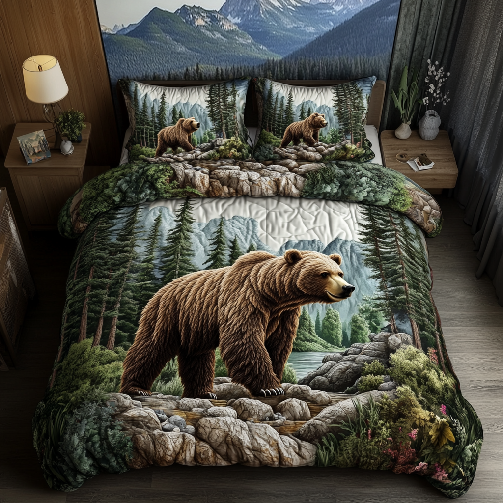 Bear Tracks Quilted Bedding Set Best Comforter Sets Gift For Wildlife Lovers