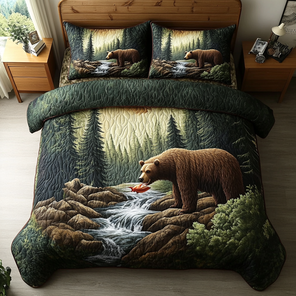 Bear Tracks Quilted Bedding Set Duvet Cover Bed Sheet Set Bear Gifts For Men
