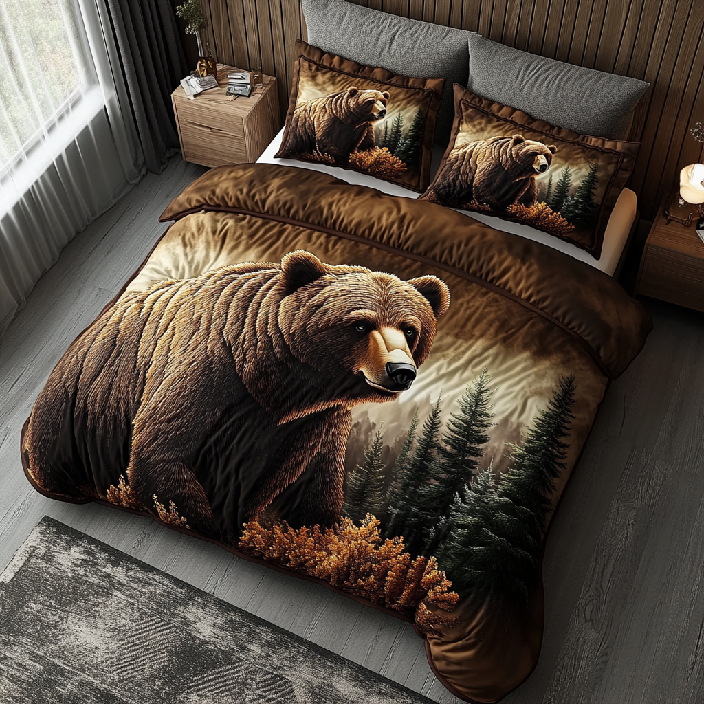 Bear Tracks Quilted Bedding Set Holiday Season Duvet Cover Set Unique Nature Lover Gifts