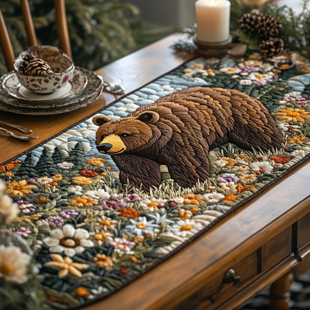 Bear Tracks Quilted Table Runner Dinner Table Decor Christmas Gifts For Wildlife Lovers