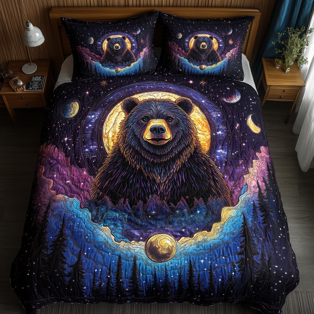 Bear Trail Quilted Bedding Set Aesthetic Room Decor Best Gifts For Wildlife Lovers