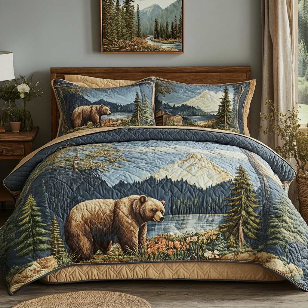 Bear Trail Quilted Bedding Set Bedroom Decor Gift Ideas For Wildlife Lovers
