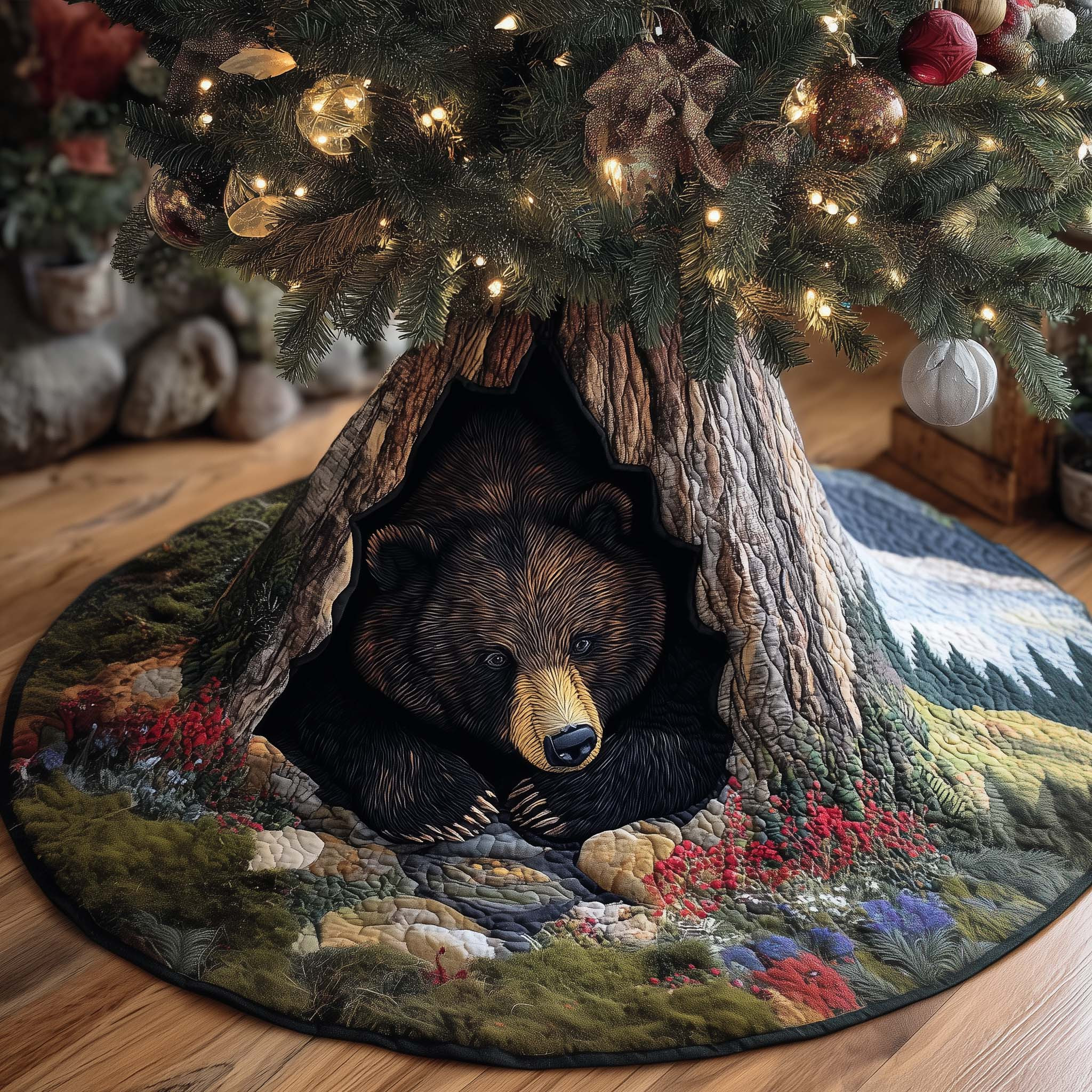 Bear Trunk Quilted Tree Skirt Winter Decor Christmas Home Decor Bear Lover Xmas Gifts
