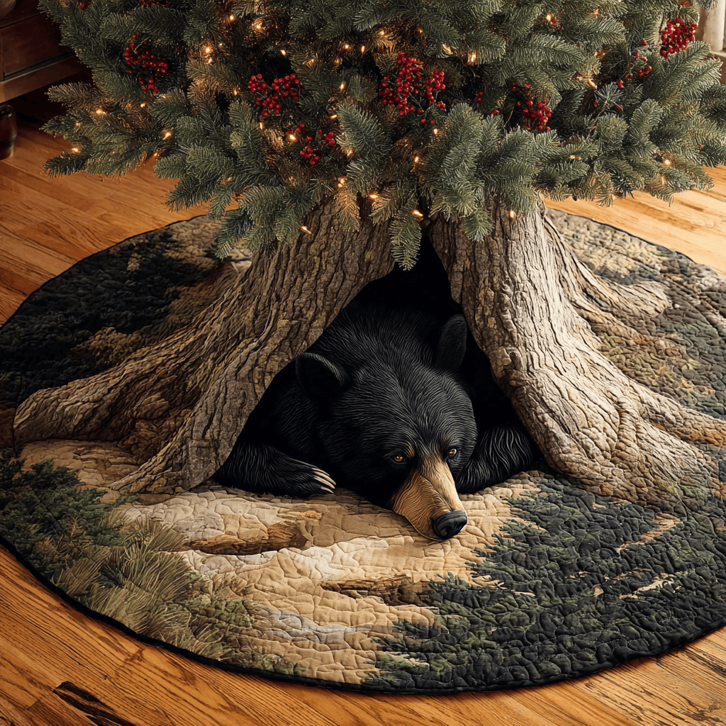 Bear Whisper Christmas Quilted Tree Skirt Home Decor Xmas Tree Skirt Bear Lover Christmas Gift