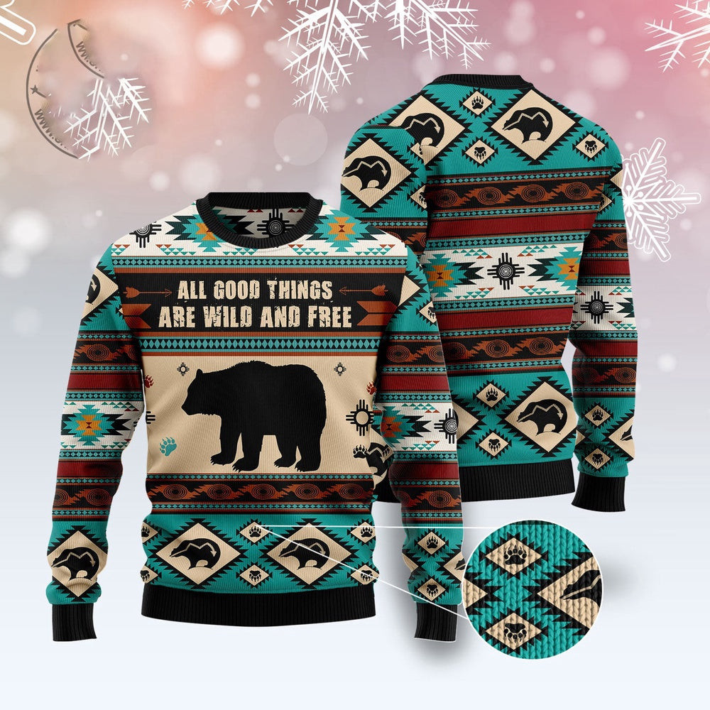 Bear Wild And Free Ugly Christmas Sweater Funny Ugly Christmas Sweater Best Secret Santa Gifts