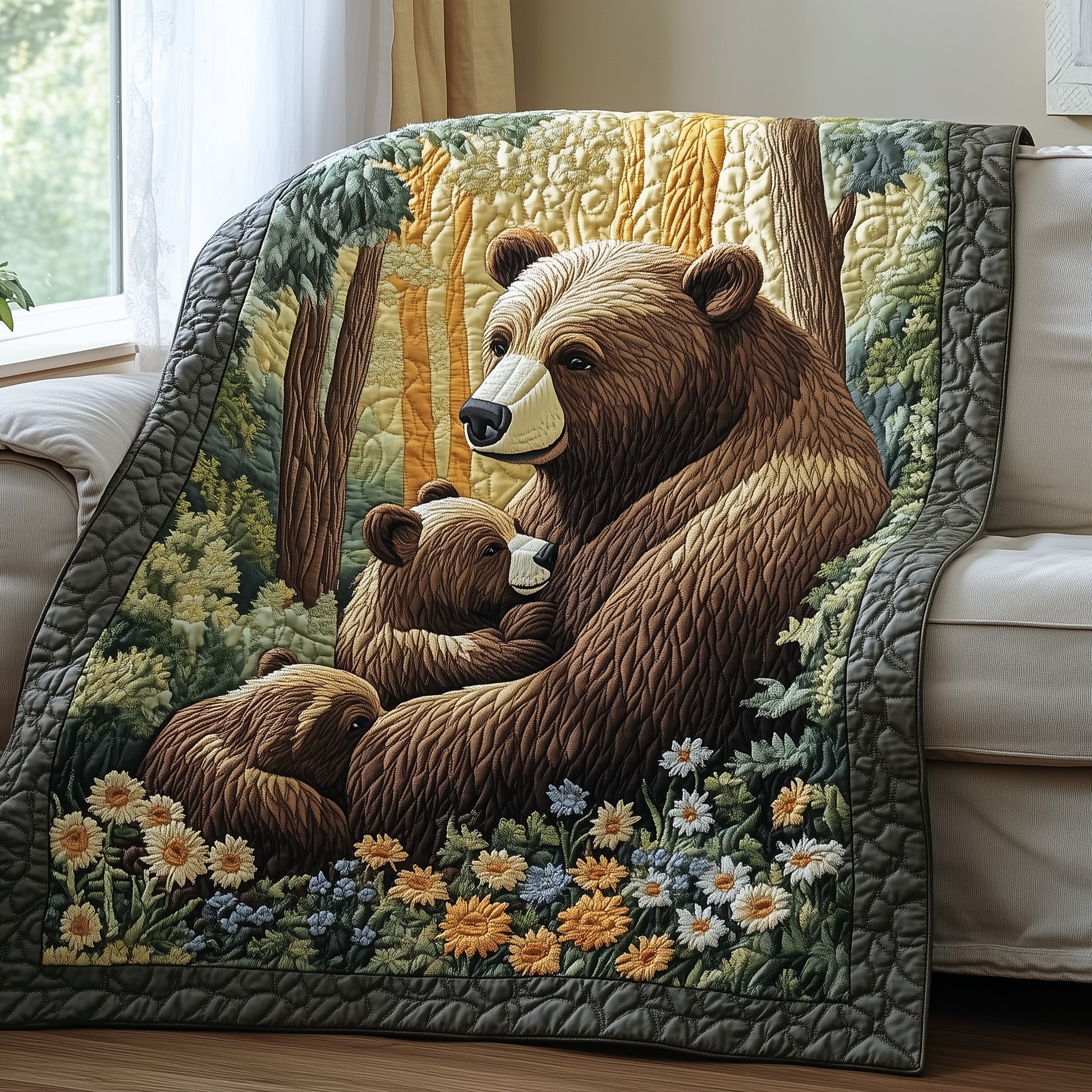 Bear Wildlife Forest Animal Classic Quilted Blanket Classic Family Best Gifts For Bear Lovers Family