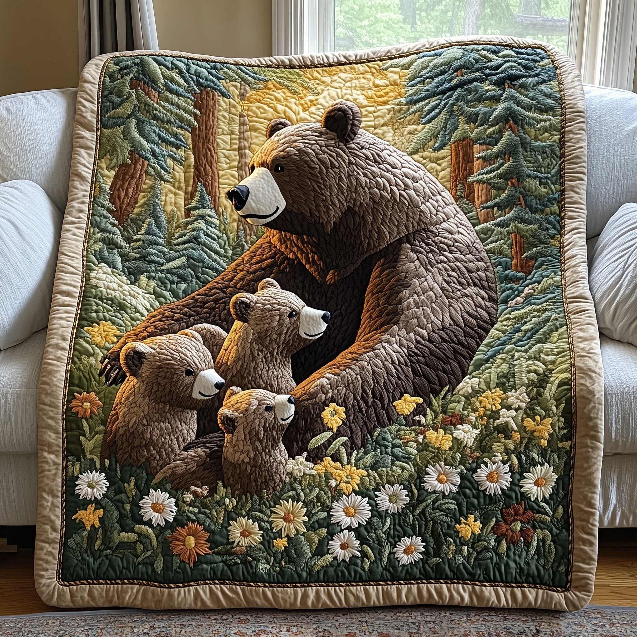 Bear Wildlife Forest Animal Retro Quilted Blanket Family Quilt Best Gifts For Bear Lovers Family