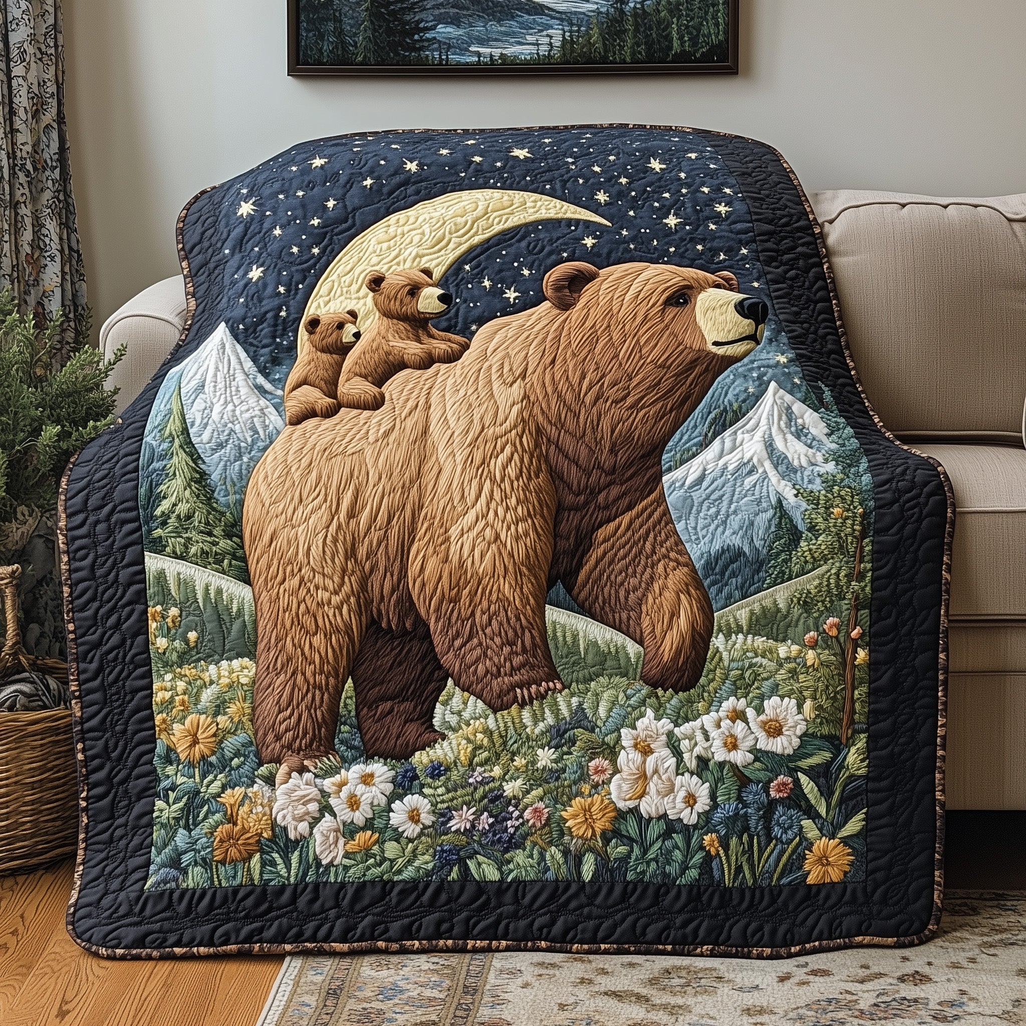 Bear Wildlife Forest Animal Rustic Quilted Blanket Outdoors Hunter Gift Best Gifts For Bear Lovers Family