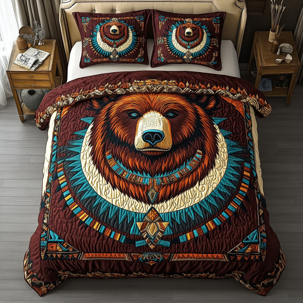 Bear Wisdom Quilted Bedding Set Christmas Bed Sheets Gift Ideas For Bear Lovers