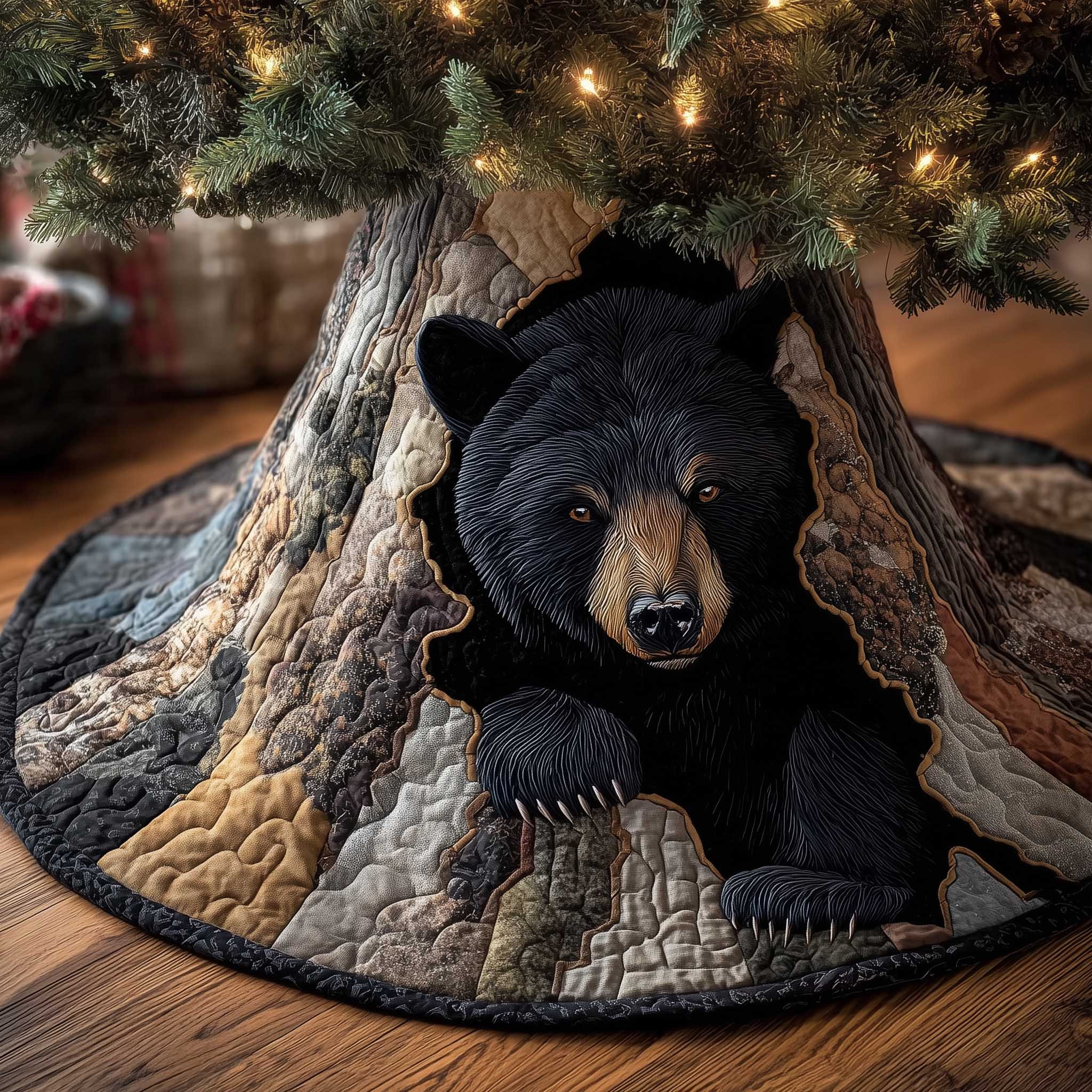Bear Woodland Wanderer Quilted Tree Skirt Animal Themed Home Decor Bear Lover Christmas Gift