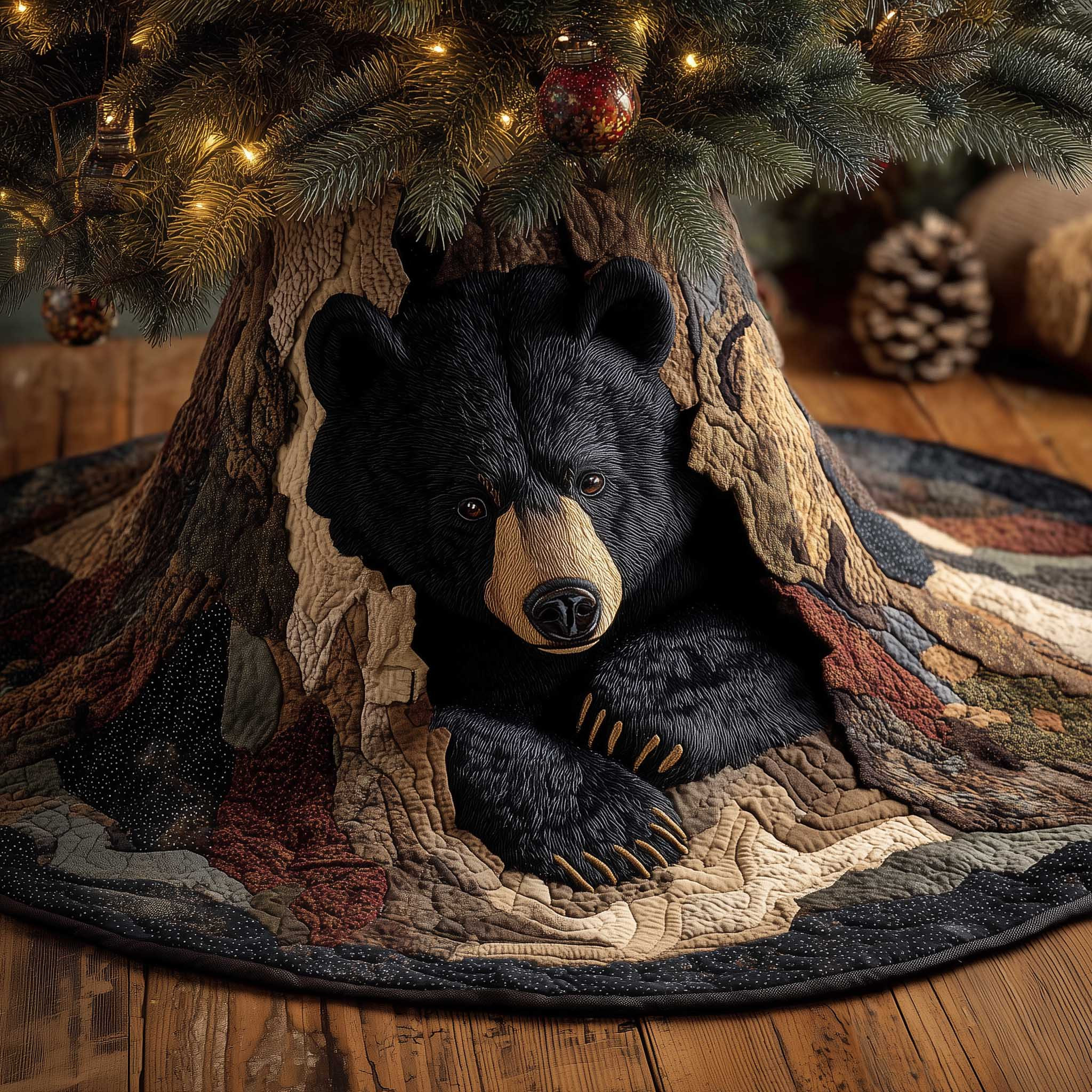 Bear Woodland Wanderer Quilted Tree Skirt Home Decor Christmas Gifts For Bear Lovers