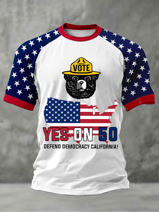 Bear Yes On 50 T-Shirt Defend Democracy California Election Clothes Gifts For Dad