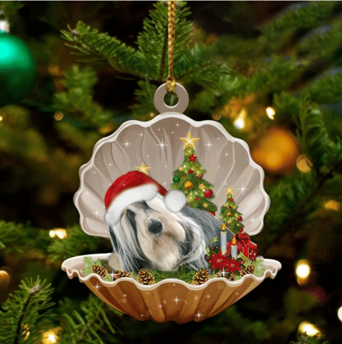 Bearded Collie Sleeping in Pearl Dog Christmas Ornament Flat Acrylic
