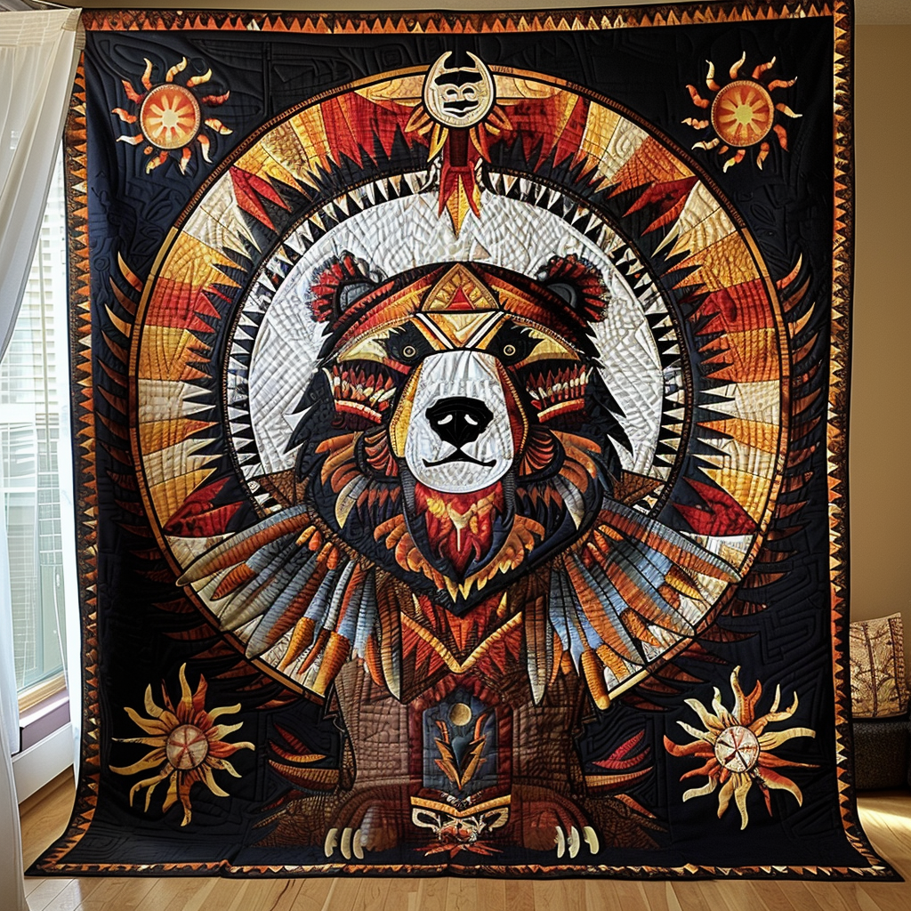 Bear's Courage Quilted Blanket Native American Gifts