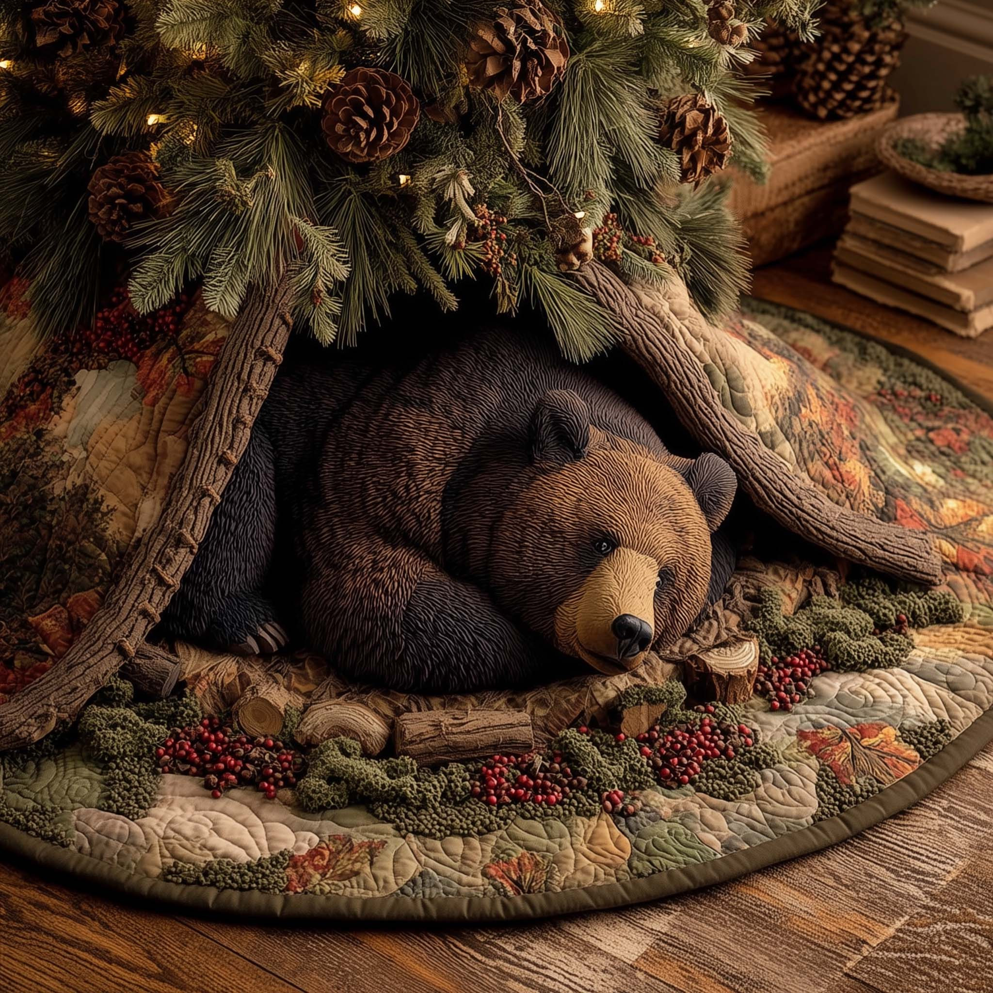 Bear's Den Christmas Quilted Tree Skirt Xmas Tree Surround Bear Related Gifts For Him