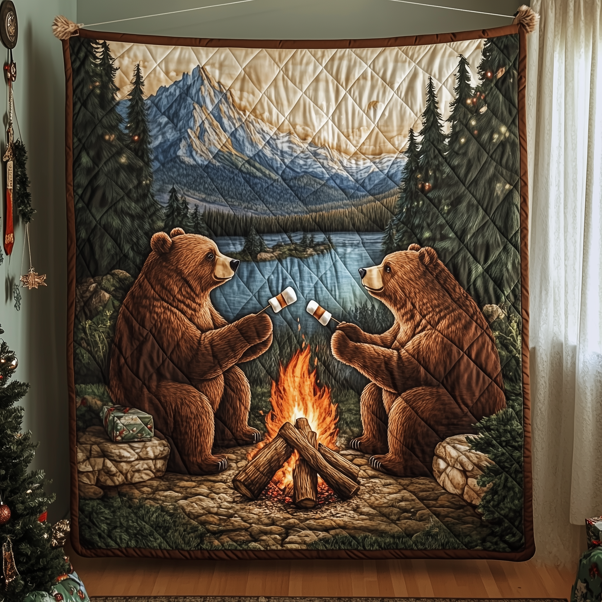 Bears Love Camping Forest Quilted Blanket Camping Forest Best Gifts For Bear Lovers Family