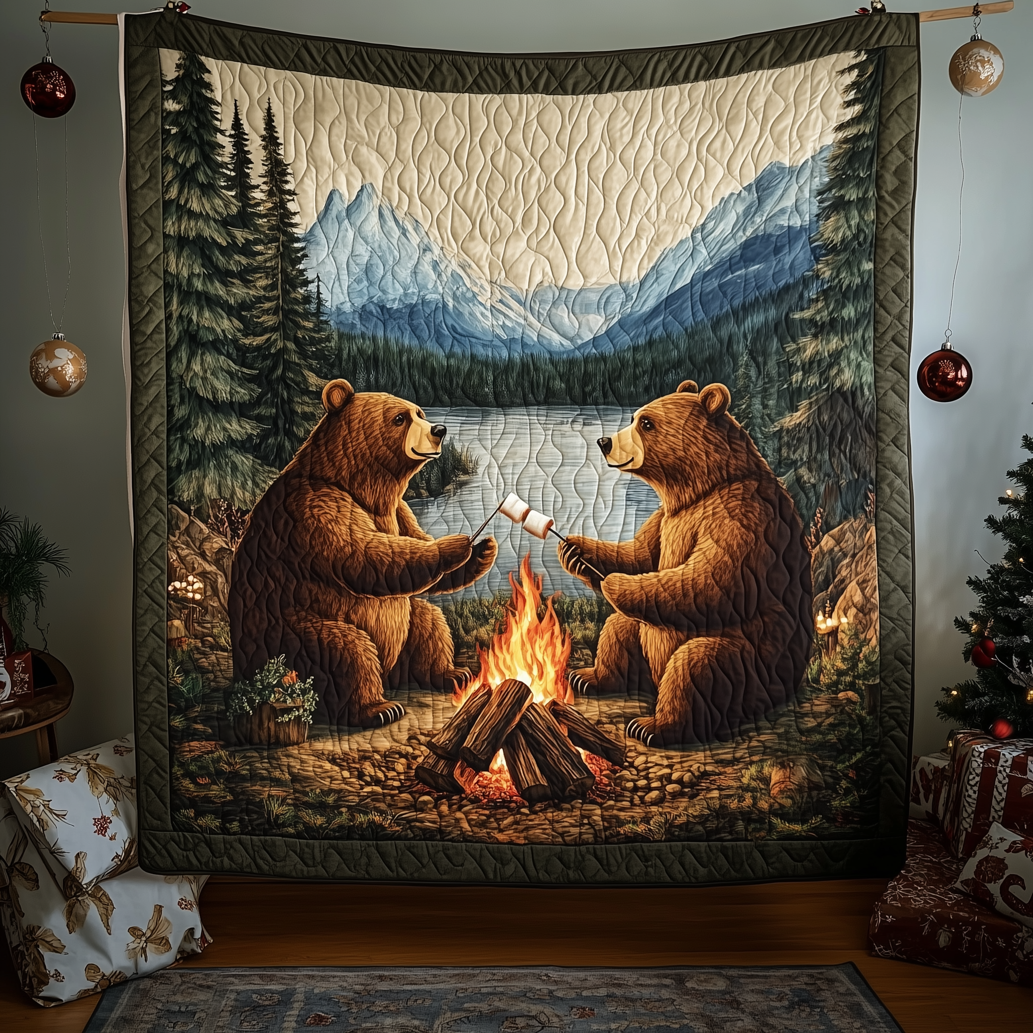 Bears Love Camping Outdoors Quilted Blanket Camper Outdoors Quilt Best Gifts For Bear Lovers Family