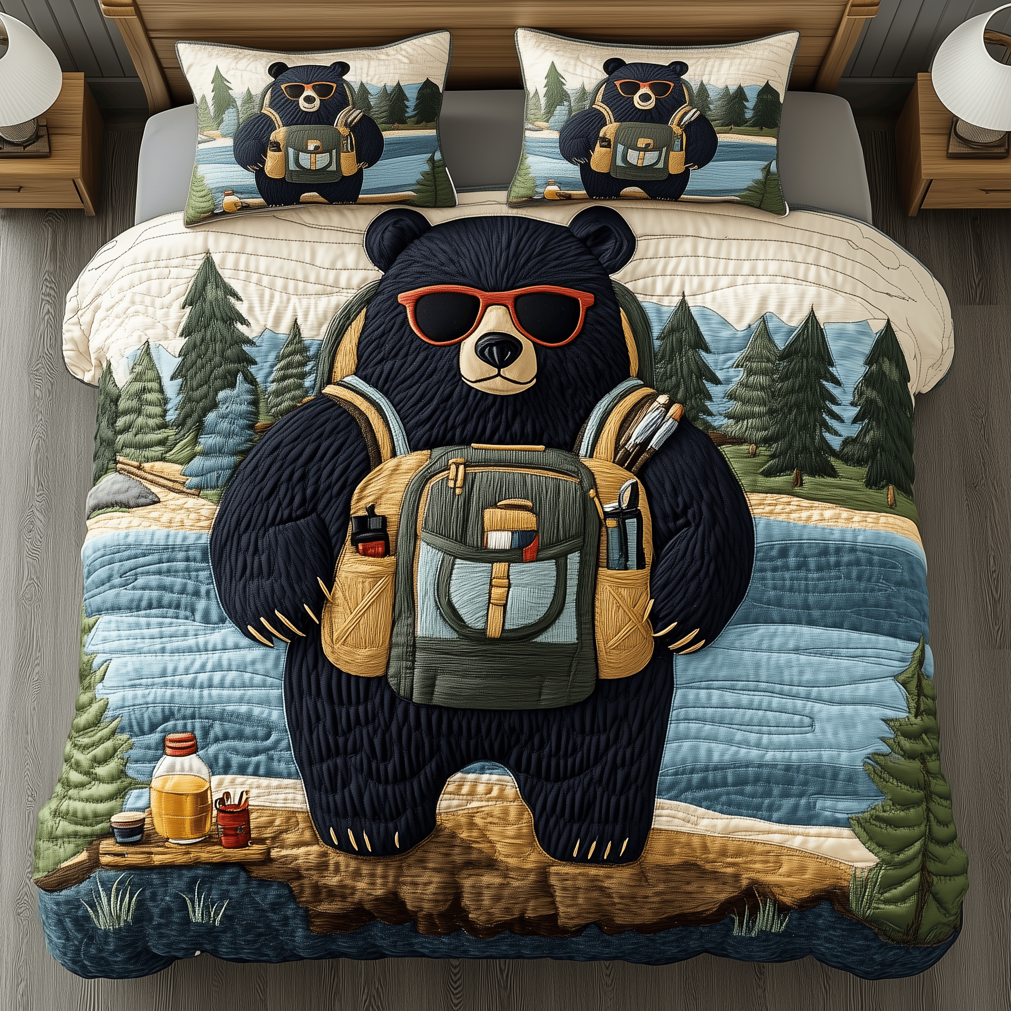 Bears Love Camping Quilted Bedding Set Best Camping Gifts For Dad Father's Day Christmas