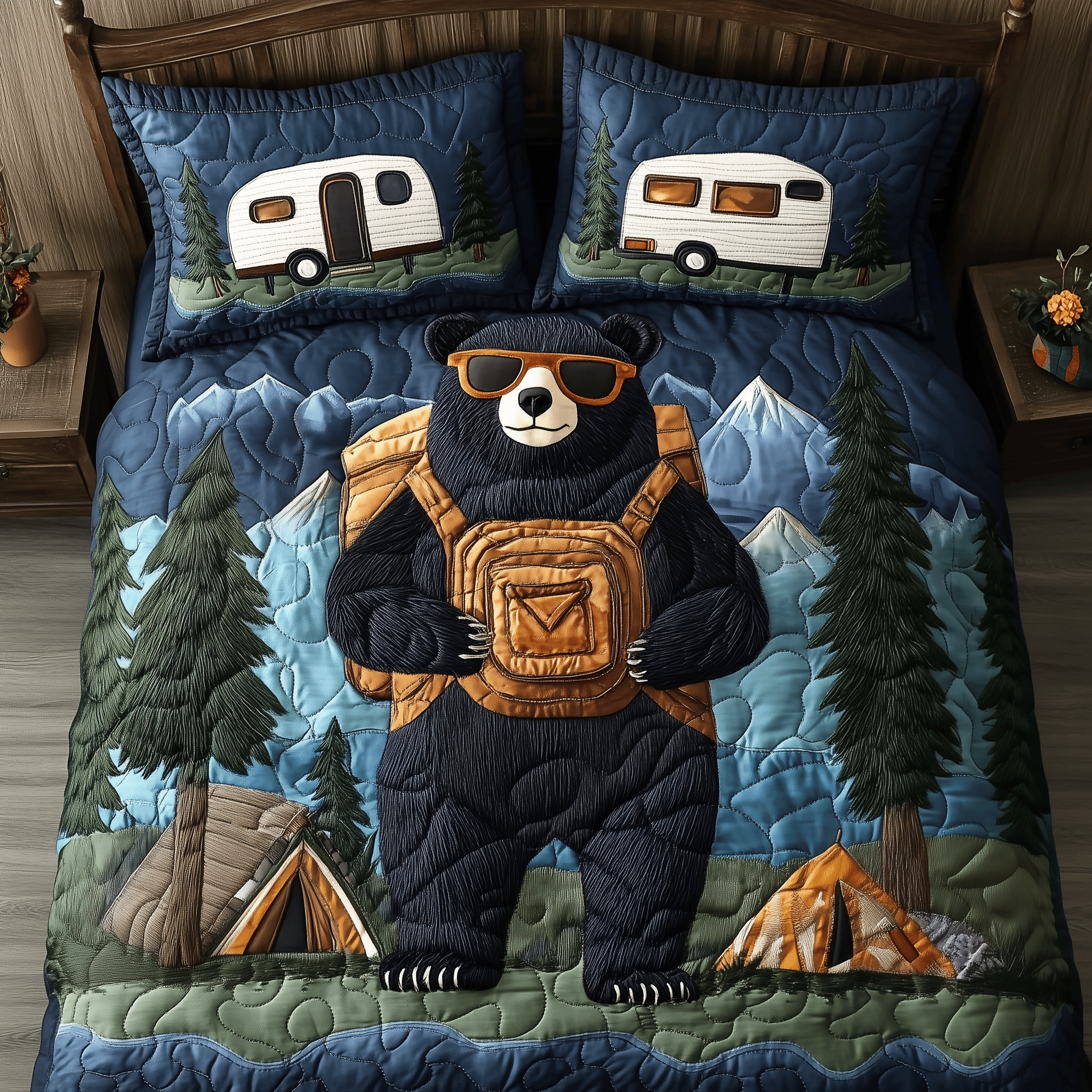 Bears Love Camping Quilted Bedding Set Christmas Bedding Set Unique Christmas Gifts For Parents