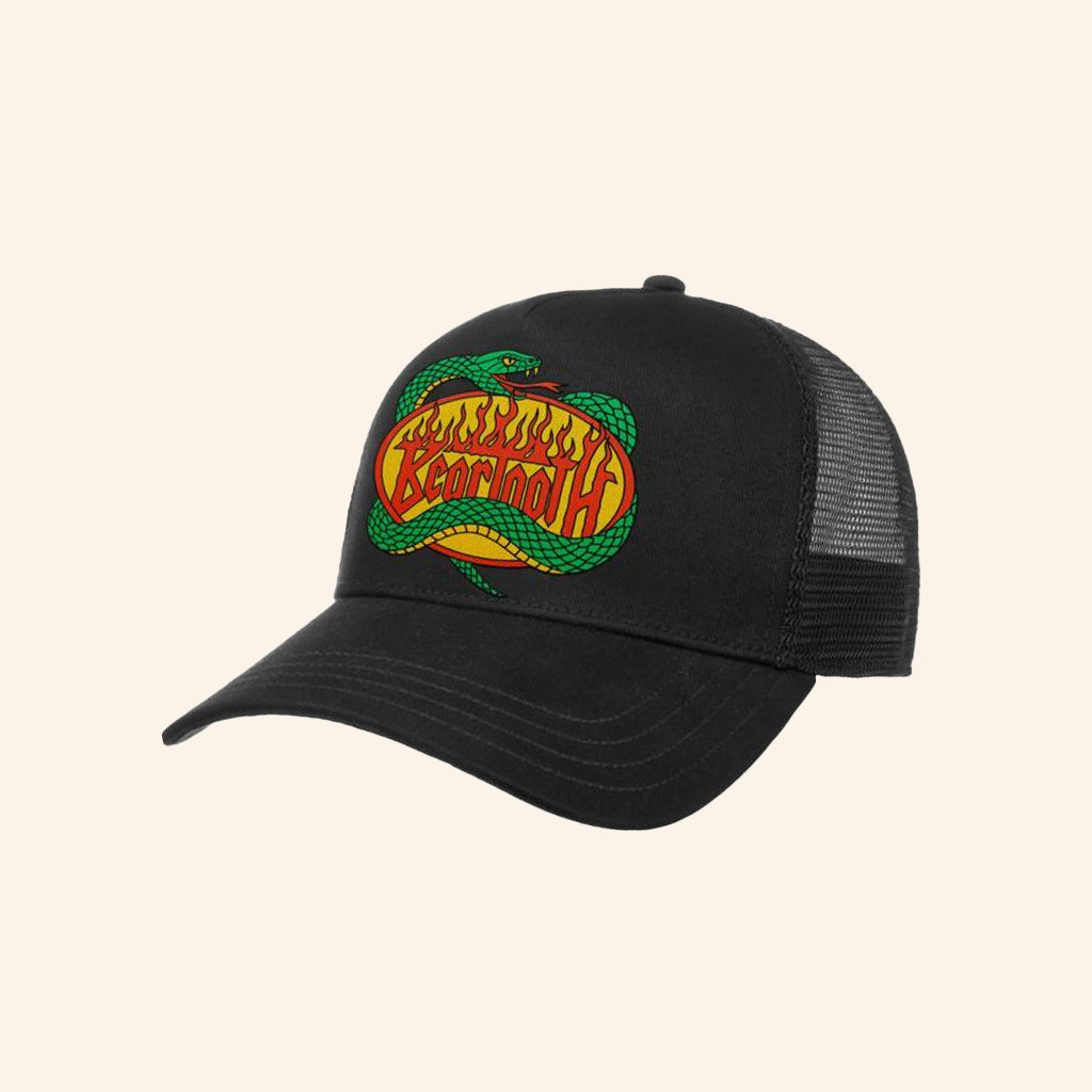 Beartooth Band Merch Flaming Snake Trucker Hat Christmas Present Ideas For Boyfriend Beartooth Band Merch Flaming Snake Trucker Hat Christmas Present Ideas For Boyfriend