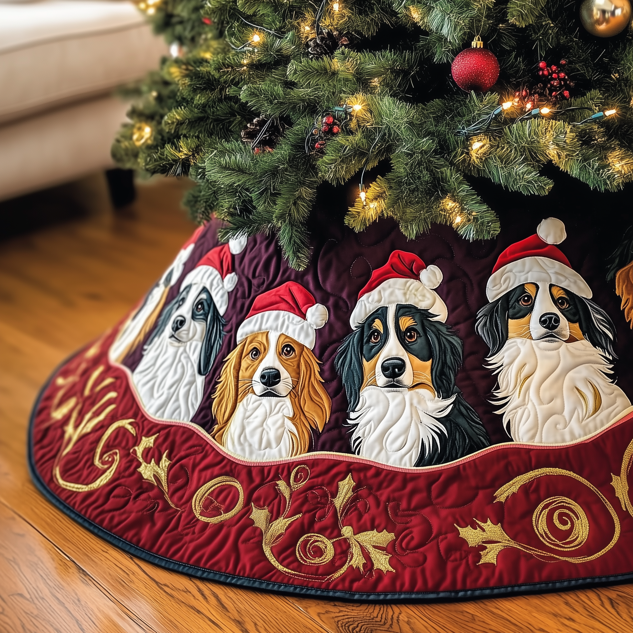 Beautiful Border Collie Christmas Tree Skirt Quilted Dog Design Holiday Decor Gift