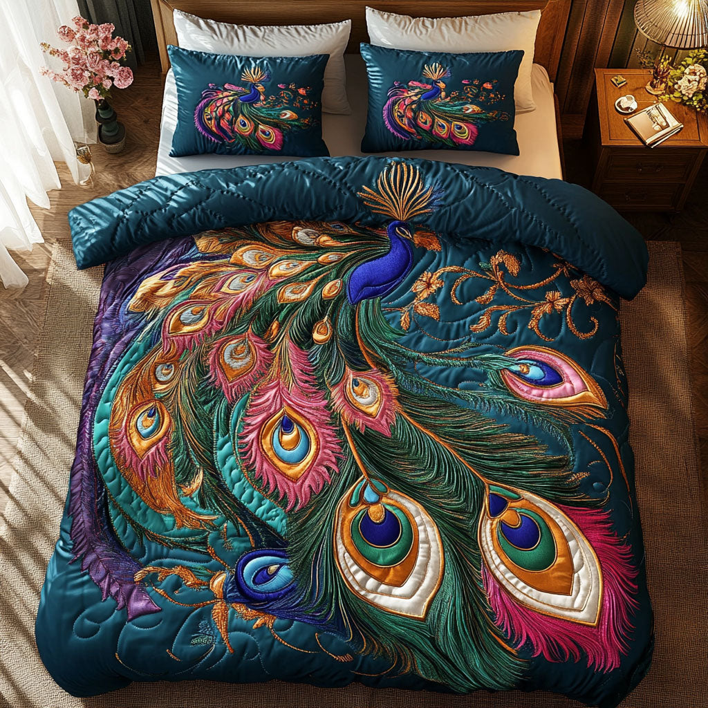 Beautiful Feather Quilted Bedding Set Duvet Cover Bedspread Bedroom Decor Presents For Men