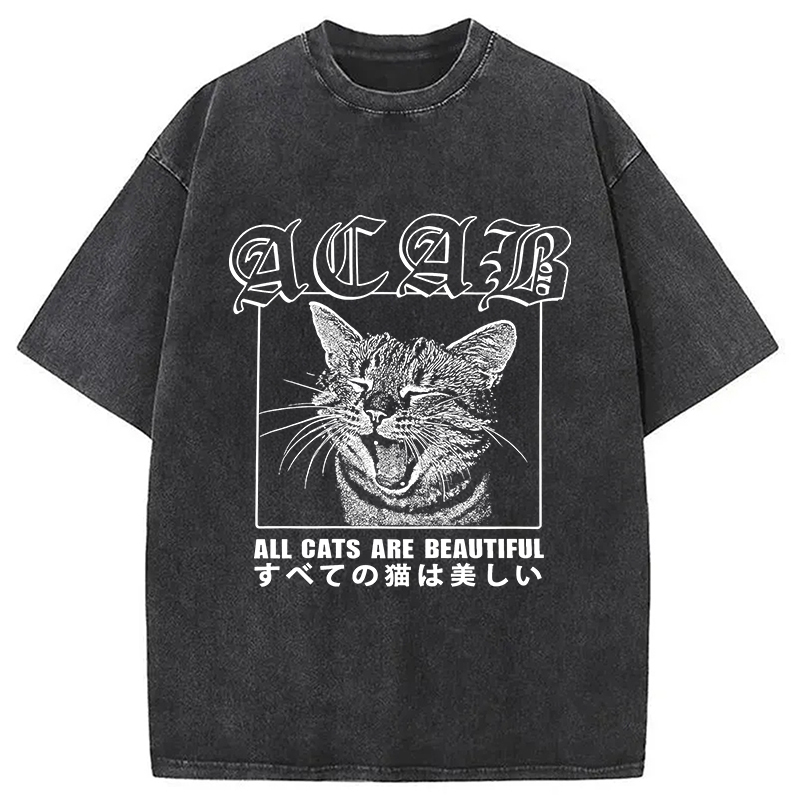 Beautiful Funny Cat ACAB Washed T-Shirt Soft Comfortable Daily T Shirt Gifts For Best Friend