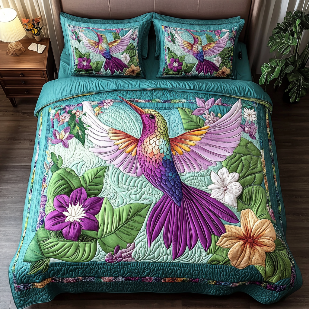 Beautiful Hummingbird Quilted Bedding Set Duvet Cover Bed Sheet Set Hummingbird Themed Gifts