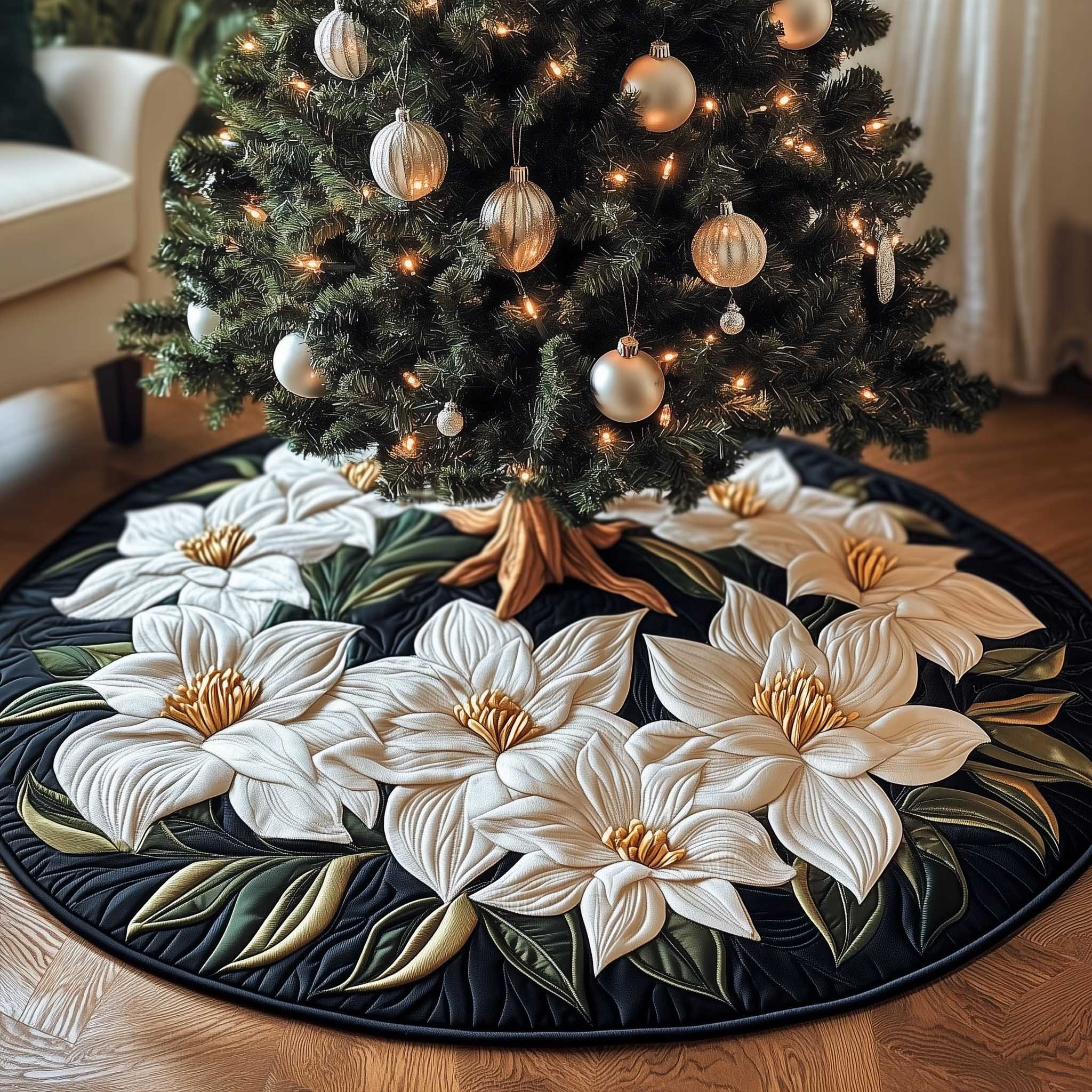 Beautiful Magnolia Quilted Tree Skirt Stylish Home Accents Best Gifts For Flower Enthusiasts