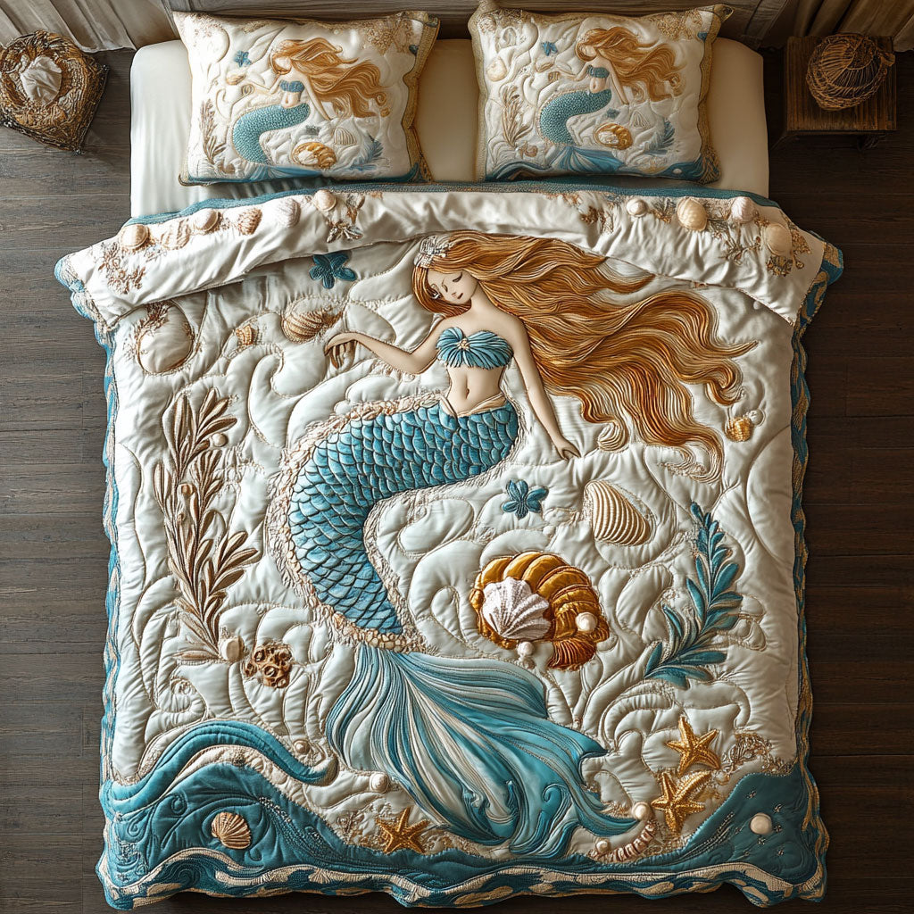 Beautiful Mermaid Quilt Bedding Set Full Size Comforter Ocean Gift for Girls