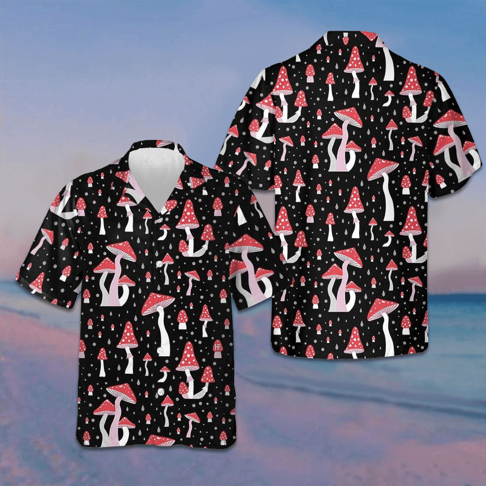 Beautiful Mushroom Hawaiian Shirt Black Button Down Shirt Gifts For Summer