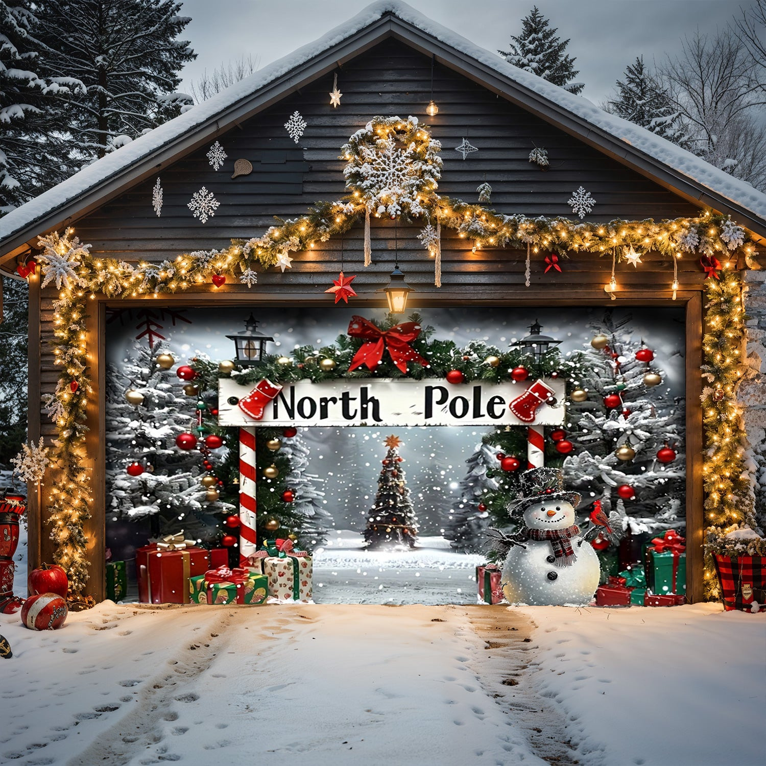 Beautiful North Pole Christmas Garage Door Banner Christmas Gifts For Snowman Lovers