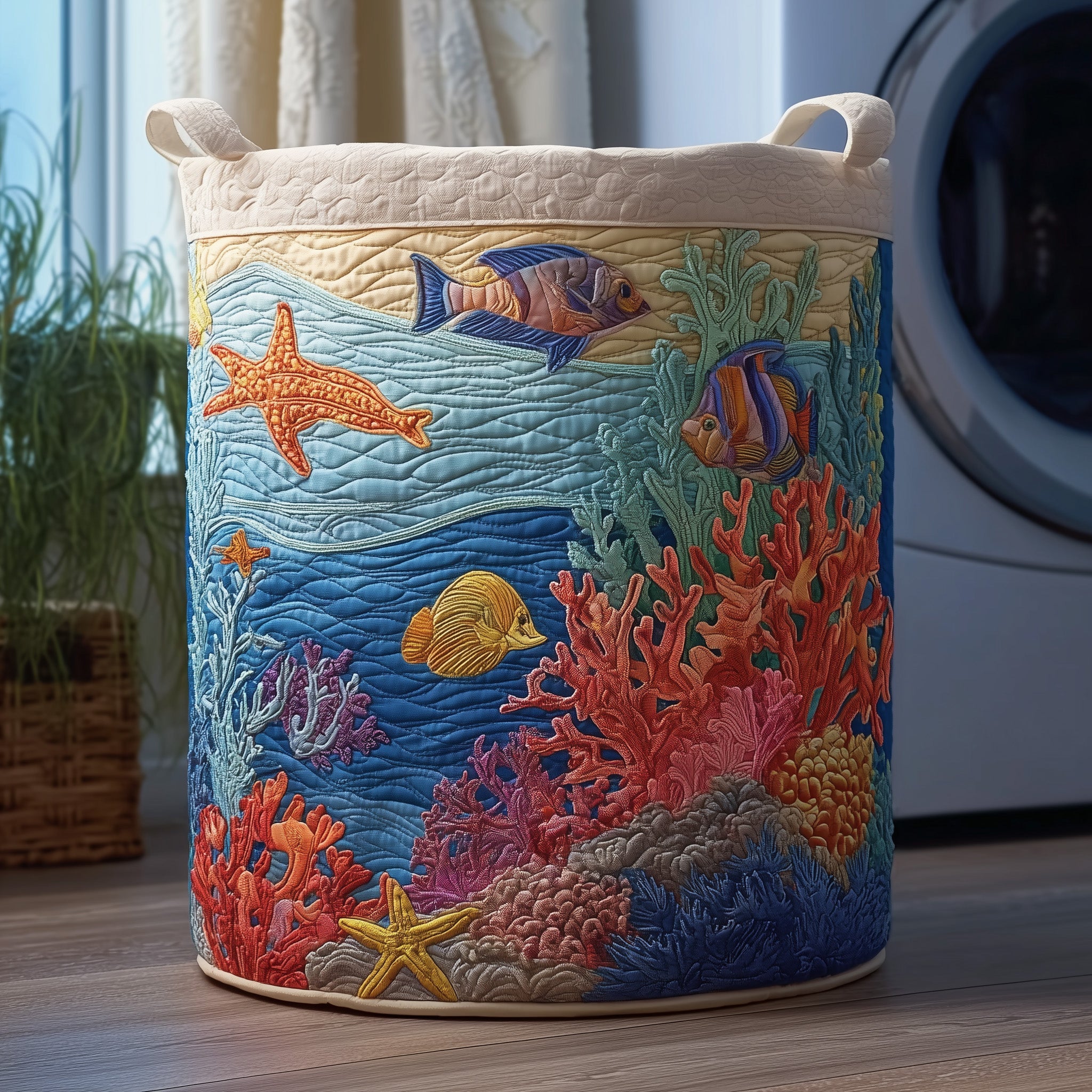 Beautiful Ocean Quilted Laundry Basket Clothes Hamper Storage Unique Gifts For Fish Lovers