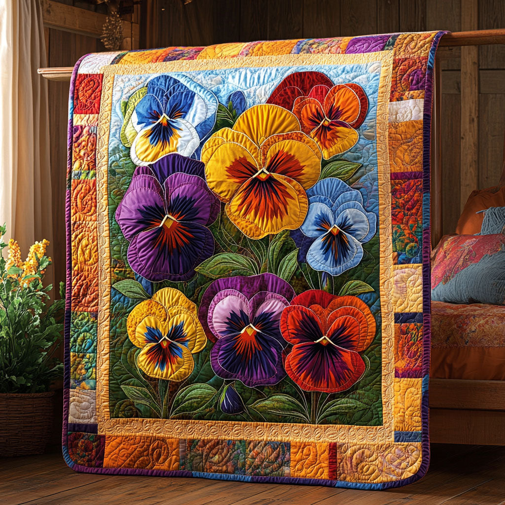Beautiful Pansies Bloom Quilted Blanket Best Throw Blanket Best Family Christmas Gifts