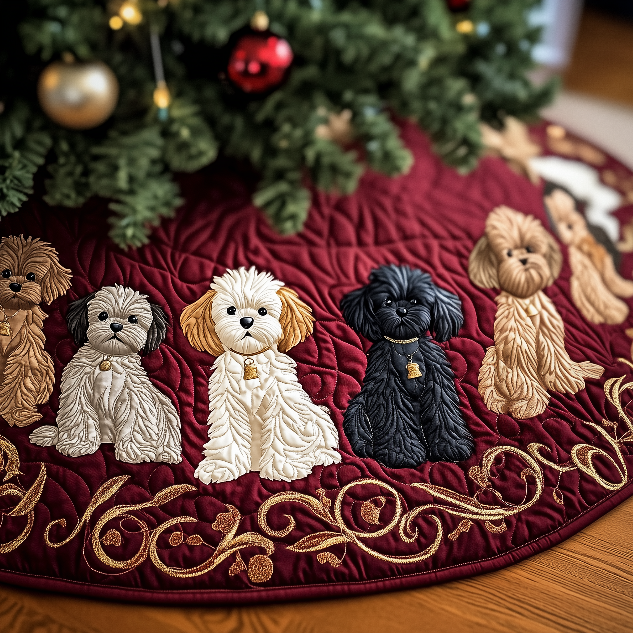 Beautiful Poodle Tree Skirt Handcrafted Quilted Christmas Gift for Dog Enthusiasts