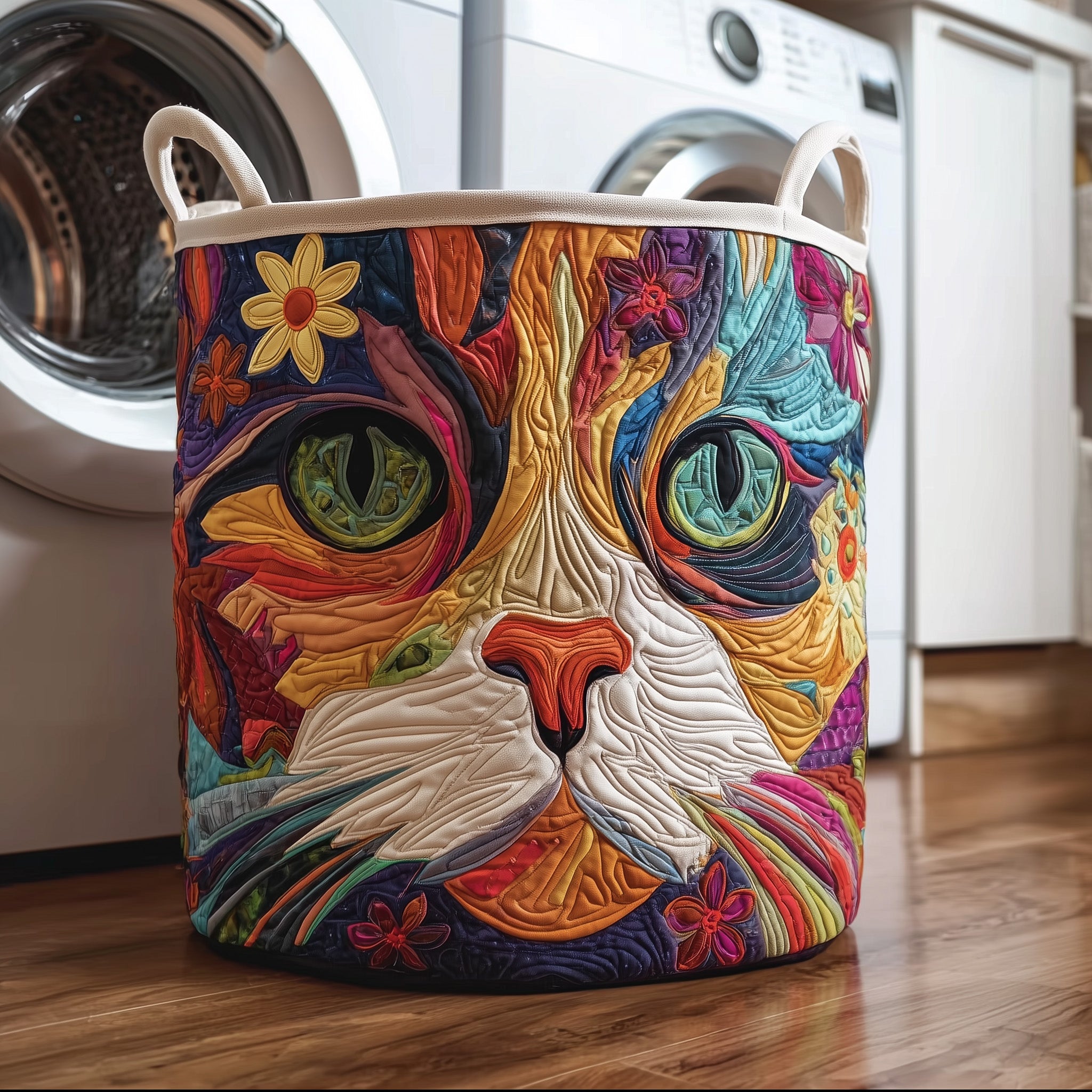Beautiful Rainbow Cat Quilted Laundry Basket Lovely Cat Gifts Ever