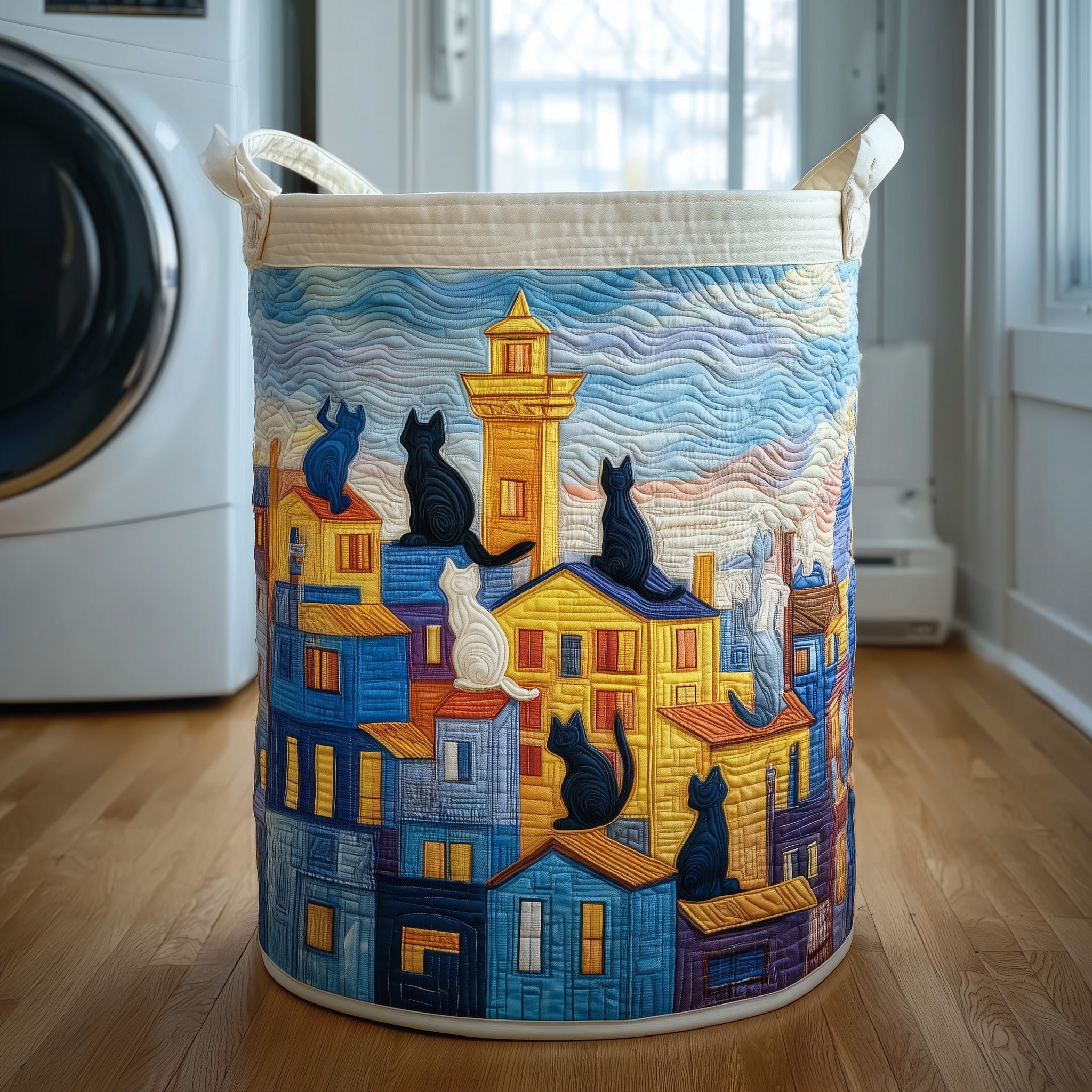 Beautiful Roof Band Quilted Laundry Basket Lovely Cat Gifts Evers
