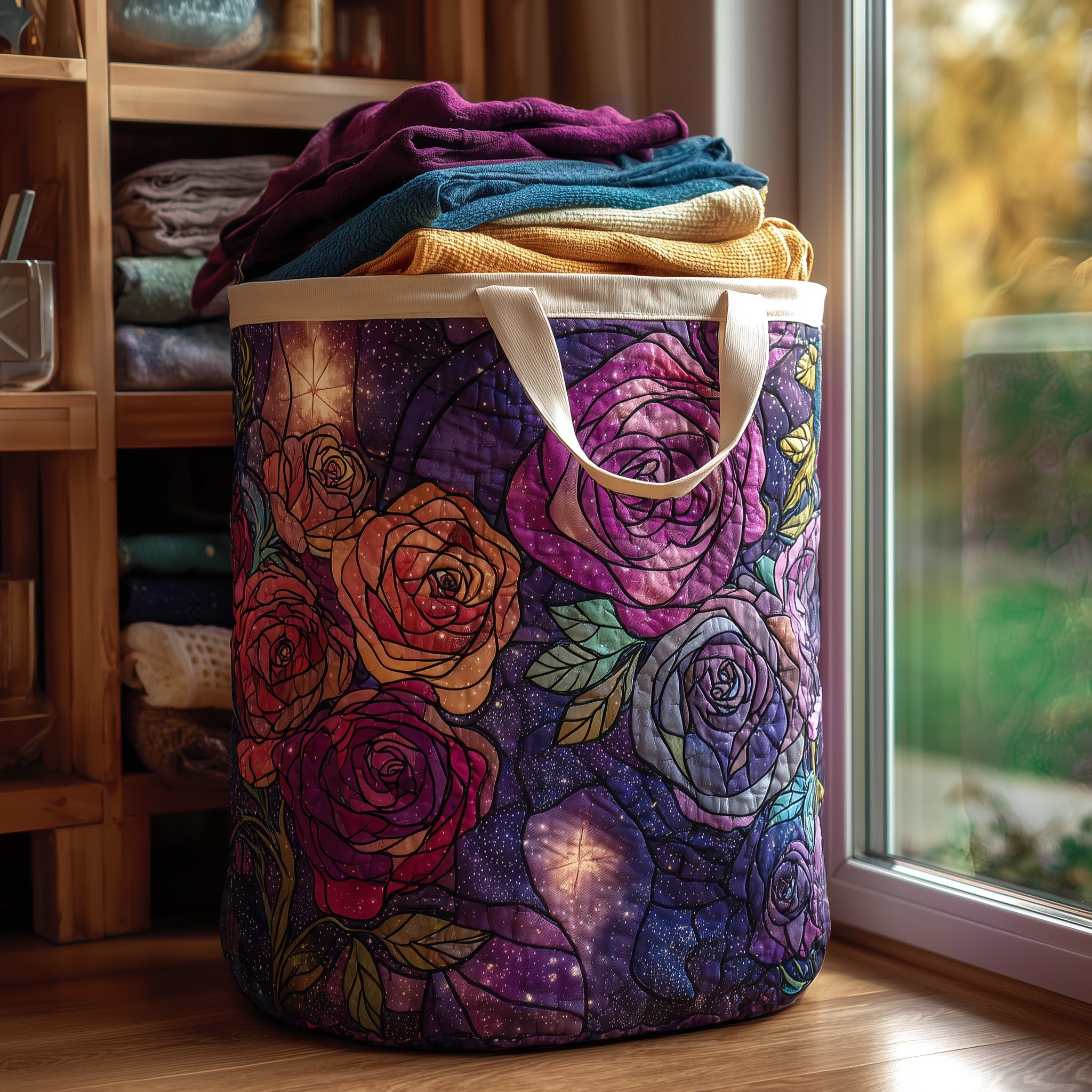 Beautiful  Rose Quilted Laundry Basket Best Gifts Present Rose Lovers