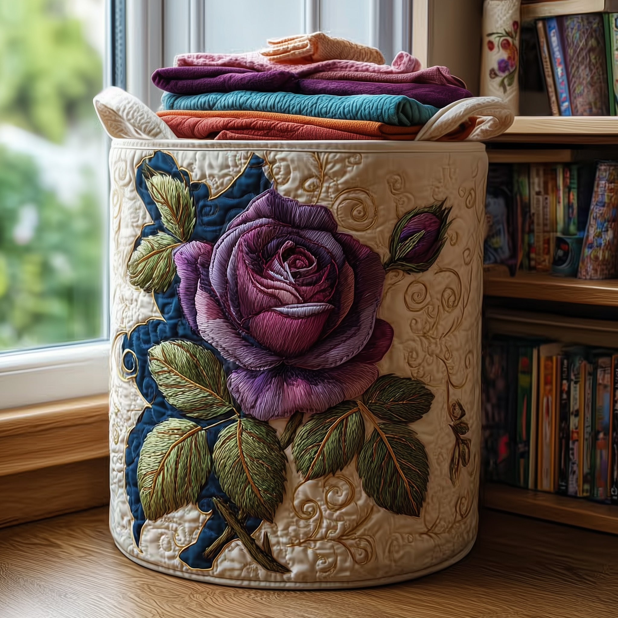 Beautiful Rose Quilted Laundry Basket Cute Gifts For Rose Collectors