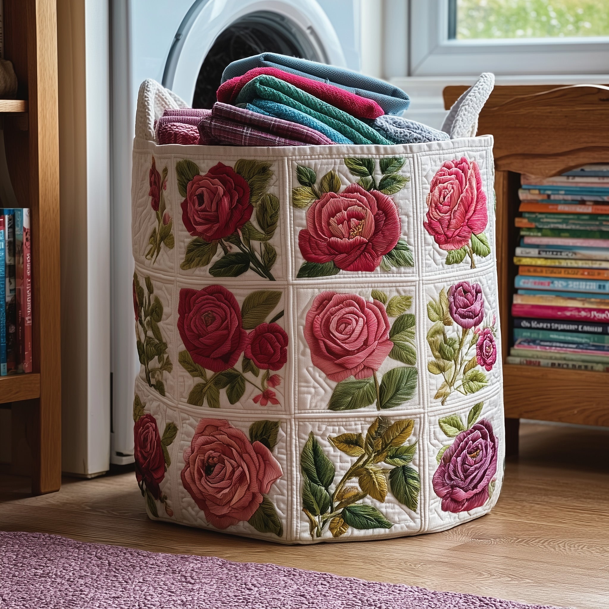 Beautiful Rose Quilted Laundry Basket Delightful Gifts For Rose Lovers
