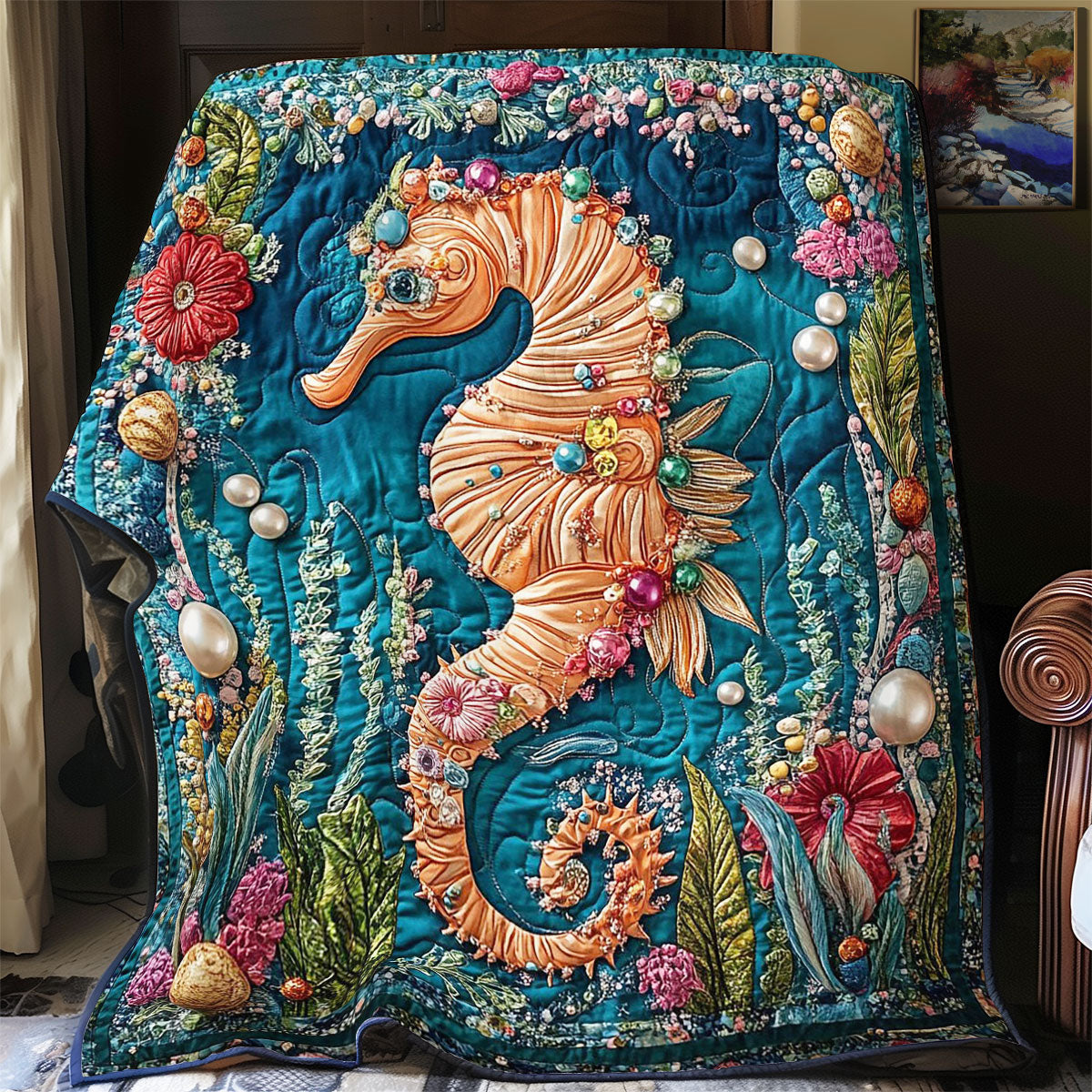 Beautiful Seahorse Quilt Blanket Throws For Couch Gifts For The Family Christmas