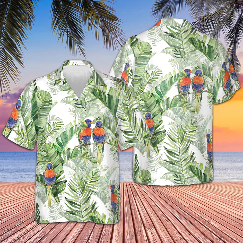 Beautiful Watercolor Parrots In Green Hawaiian Shirt Beach Button Up Shirts For Men Beautiful Watercolor Parrots In Green Hawaiian Shirt Beach Button Up Shirts For Men