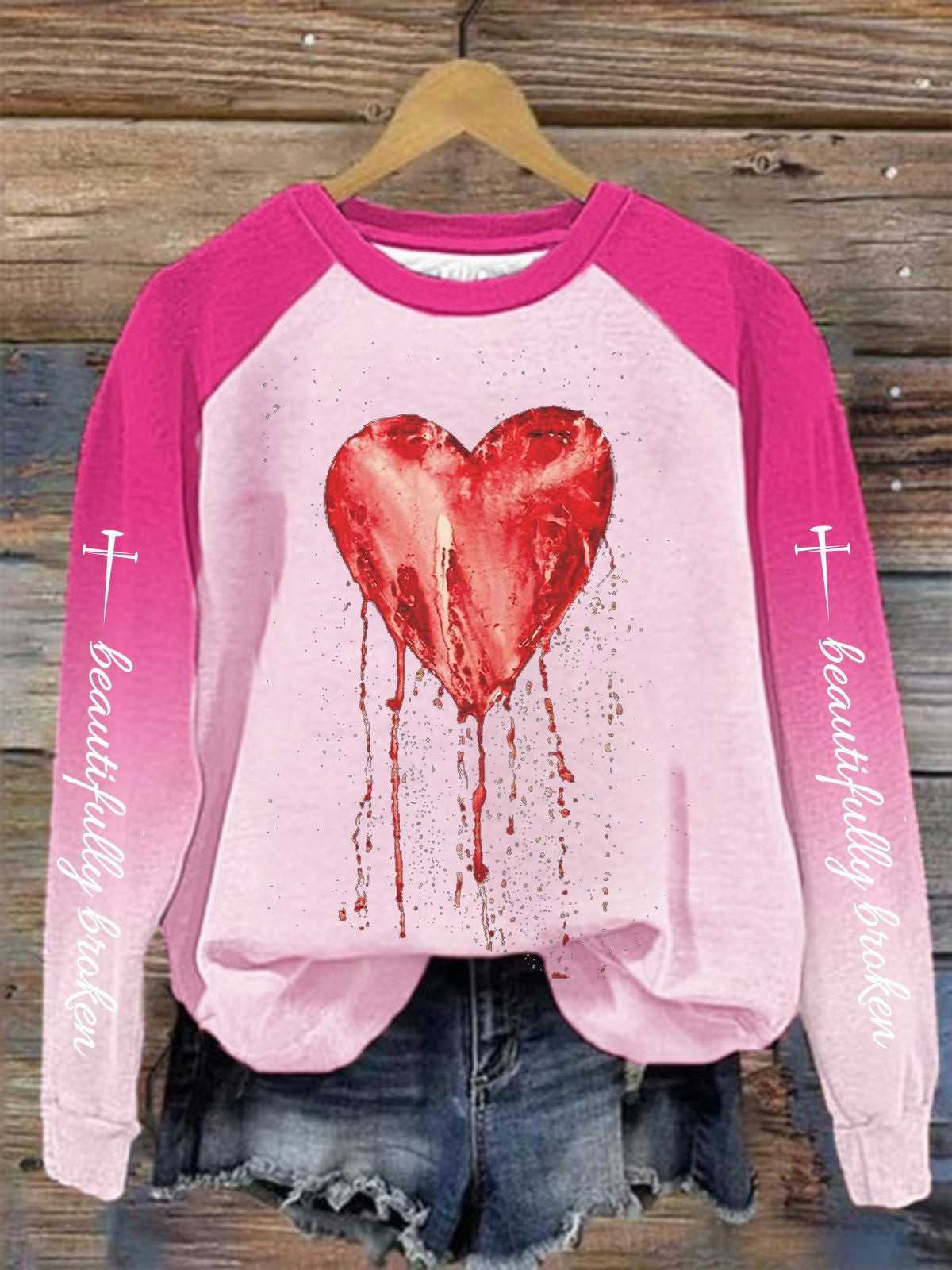 Beautifully Broken Bloody Heart Sweatshirt Country Music Hoodie Birthday Gift for Husband Beautifully Broken Bloody Heart Sweatshirt Country Music Hoodie Birthday Gift for Husband
