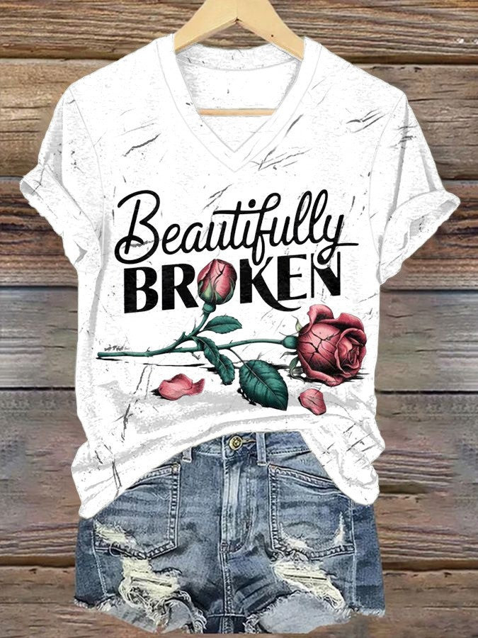 Beautifully Broken Rose V-neck Shirt Country Music Lover Jelly Roll Fans Vintage Hoodie Gift for Men
