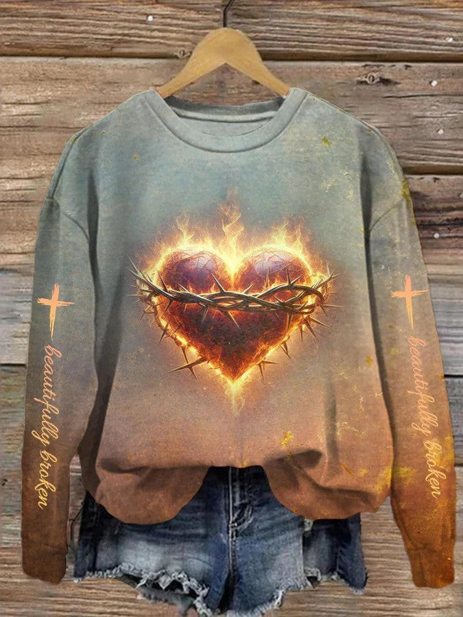 Beautifully Broken Sacred Heart Of Jesus Sweatshirt Country Music Lover Jelly Roll Fans Birthday Gift for Husband Beautifully Broken Sacred Heart Of Jesus Sweatshirt Country Music Lover Jelly Roll Fans Birthday Gift for Husband
