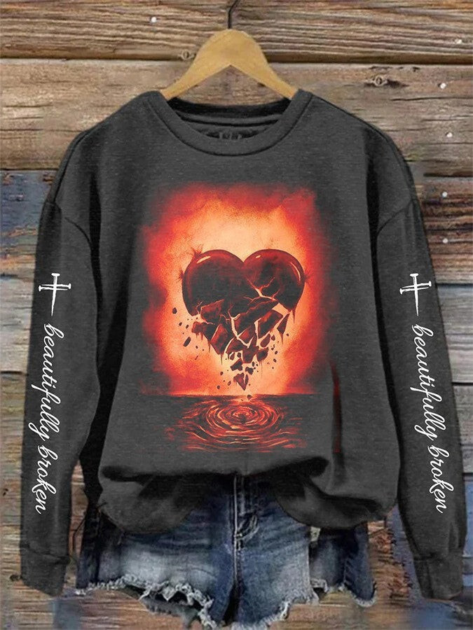 Beautifully Broken Sacred Heart Sweatshirt Country Music Lover Gift Idea for Boyfriend