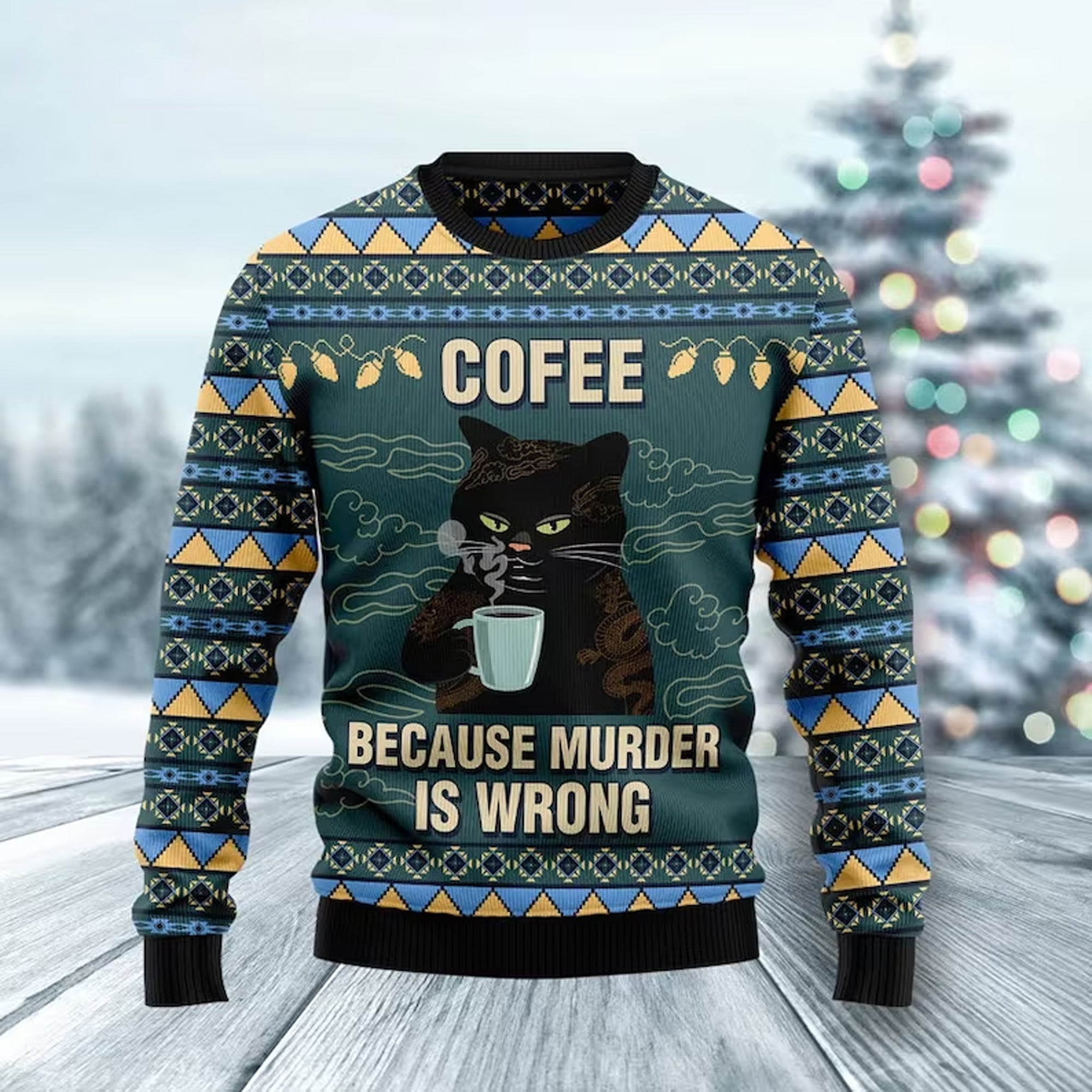 Because The Murder Is Wrong Ugly Christmas Sweater Xmas Cat Jumper Gifts For Cat Lovers